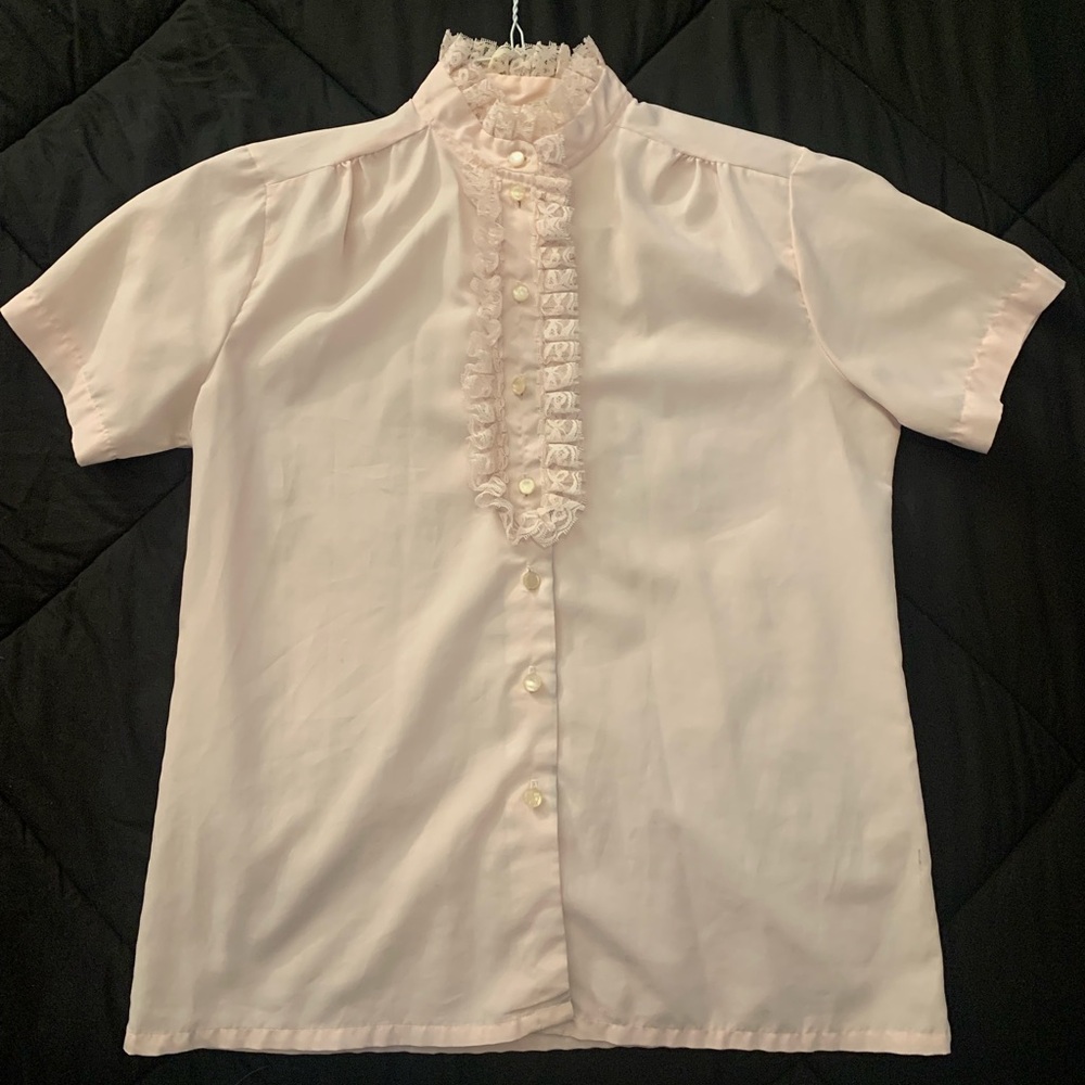 Vintage Sears Light Pink Lace Trim Blouse